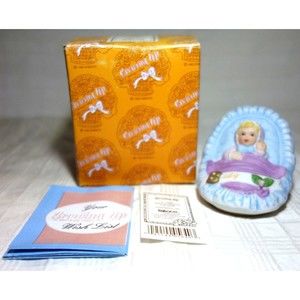 Enesco Growing Up Baby in Cradle Figurine 1983 with Box - E-3399